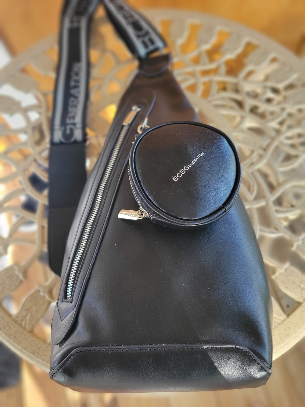BCBGeneration Black Leather Belt Bag with Round Coin Pouch- New With Tags